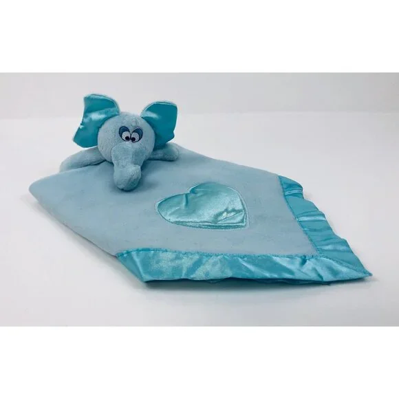 Baby Boom Elephant Security Blanket Lovey Blue Satin Edge Heart Musical - Picture 2 of 10